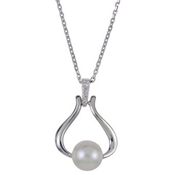 PearLustre by Imperial Sterling Silver Freshwater Cultured Pearl & Lab-Created White Sapphire Omega Pendant Necklace