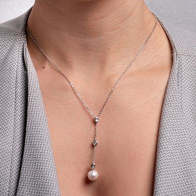PearLustre by Imperial Sterling Silver Freshwater Cultured Pearl & Lab-Created White Sapphire "Y" Necklace