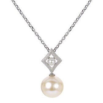 PearLustre by Imperial Sterling Silver Freshwater Cultured Pearl Diamond Shape Drop Pendant Necklace