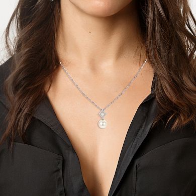 PearLustre by Imperial Sterling Silver Freshwater Cultured Pearl Diamond Shape Drop Pendant Necklace
