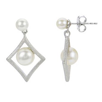 PearLustre by Imperial Sterling Silver Freshwater Cultured Pearl Diamond Shape Drop Earrings