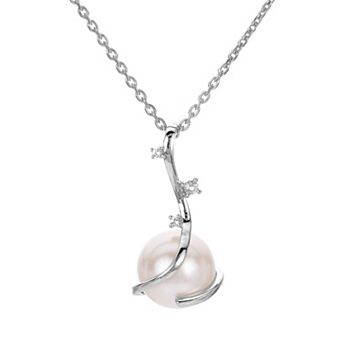 PearLustre by Imperial Sterling Silver Freshwater Cultured Pearl & Lab-Created White Sapphire Wrap Pendant Necklace