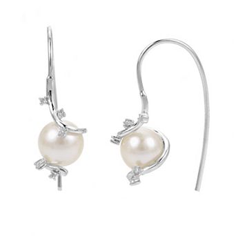 PearLustre by Imperial Sterling Silver Freshwater Cultured Pearl & Lab-Created White Sapphire Shepherd Hook Earrings