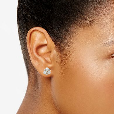 PearLustre by Imperial Sterling Silver Freshwater Cultured Pearl Lab-Created White Sapphire Clover Earrings