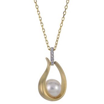 PearLustre by Imperial 14k Gold Over Silver Freshwater Cultured Pearl & Lab-Created White Sapphire Pendant Necklace