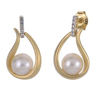 PearLustre by Imperial 14k Gold Over Silver Freshwater Cultured Pearl & Lab-Created White Sapphire Drop Earrings