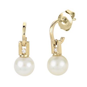 PearLustre by Imperial 14k Gold Over Silver Freshwater Cultured Pearl & Diamond Accent Drop Hoop Earrings