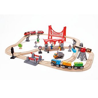 Hape 51 pc Wooden Train Set: Busy City Rail Set