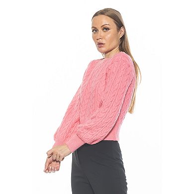 Women's ALEXIA ADMOR Berli Crewneck Bubble Sleeve Cable Knit Sweater