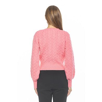 Women's ALEXIA ADMOR Berli Crewneck Bubble Sleeve Cable Knit Sweater