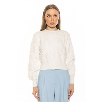 Women's ALEXIA ADMOR Berli Crewneck Bubble Sleeve Cable Knit Sweater