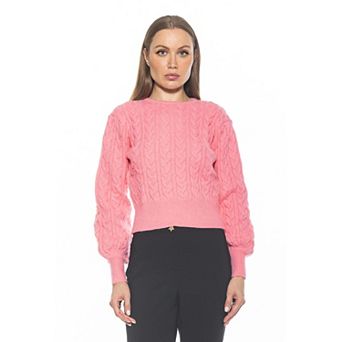 Women's ALEXIA ADMOR Berli Crewneck Bubble Sleeve Cable Knit Sweater