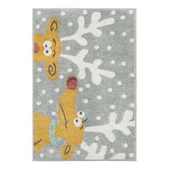 Unique Loom Reindeers Whimsy Kids Throw or Area Rug