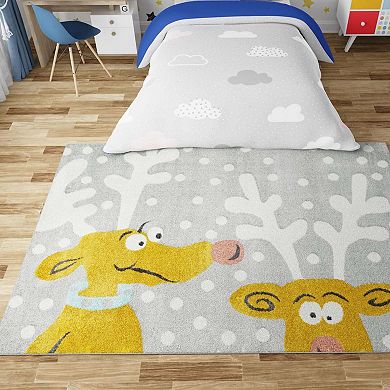 Unique Loom Reindeers Whimsy Kids Throw or Area Rug