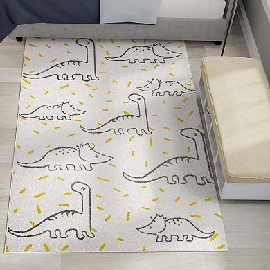 Unique Loom Dinosaur Whimsy Kids Throw or Area Rug