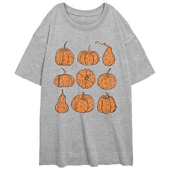 Juniors' Flower Print Pumpkins Oversized Graphic Tee