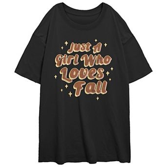 Juniors' Just A Girl Who Loves Fall Oversized Graphic Tee