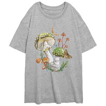 Juniors' Fall Mushrooms Oversized Graphic Tee