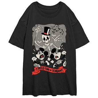 Disney's Mickey Mouse And Minnie Mouse A Skeleton Of Screams Juniors' Oversized Graphic Tee