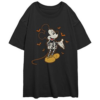 Disney's Mickey Mouse Skeleton And Bats Juniors' Oversized Graphic Tee