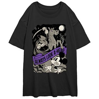 Disney's Mickey Mouse Headless Horseman Always Look A-Head Juniors' Oversized Graphic Tee
