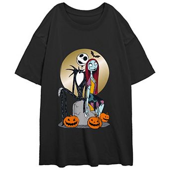 Disney's The Nightmare Before Christmas Jack Skellington And Sally Full Moon Juniors' Oversized Graphic Tee