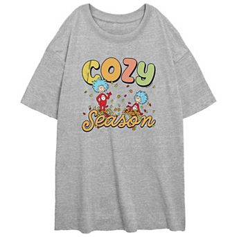 Juniors' Dr. Seuss Thing 1 And Thing 2 Cozy Season Oversized Graphic Tee