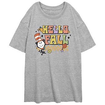 Juniors' Dr. Seuss The Cat In The Hat Hello Fall Oversized Graphic Tee