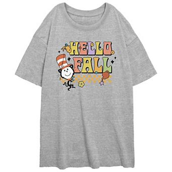 Juniors' Dr. Seuss The Cat In The Hat Hello Fall Oversized Graphic Tee