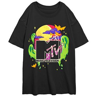 Juniors' MTV Spooky Background Oversized Graphic Tee