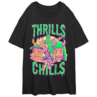 Juniors' Stranger Things Thrills And Chills Drip Oversized Graphic Tee