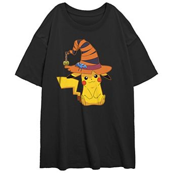 Juniors' Pokemon Pikachu Wearing Witch Hat Oversized Graphic Tee