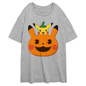 Juniors' Pokemon Pikachu Jack O Lantern Oversized Graphic Tee