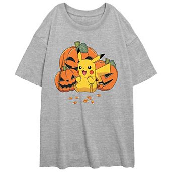 Juniors' Pokemon Pikachu Pumpkins And Candy Corn Oversized Graphic Tee