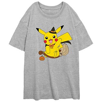 Juniors' Pokemon Pikachu Witch Flight Oversized Graphic Tee