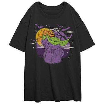 Juniors' Star Wars The Mandalorian The Child Spooky Night Oversized Graphic Tee