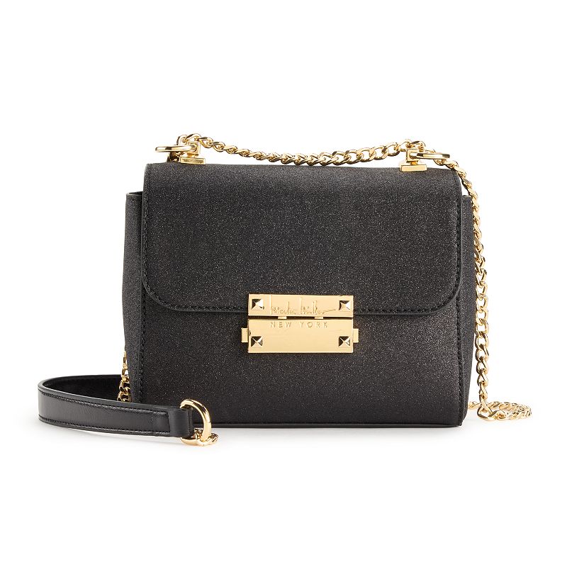 Nicole Miller Glitter Box Crossbody Bag, Black