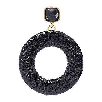 Sonoma Goods For Life® Worn Gold Tone Black Leather Ring Drop Earrings