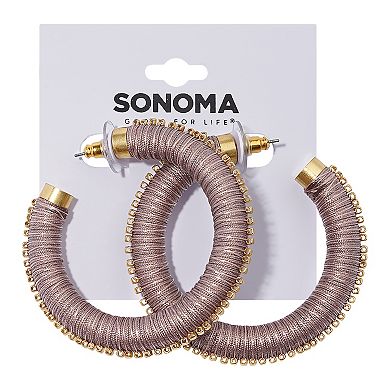 Sonoma Goods For Life Gold Tone Beaded Thread Wrap J Hoop Earrings