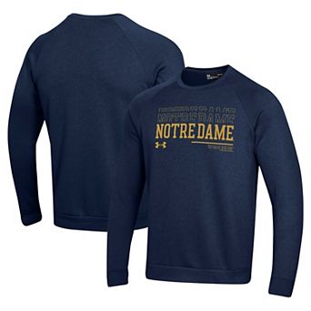 Men's Under Armour Navy Notre Dame Fighting Irish 2024/25 Sideline Wordmark Rival Raglan Pullover Sweatshirt