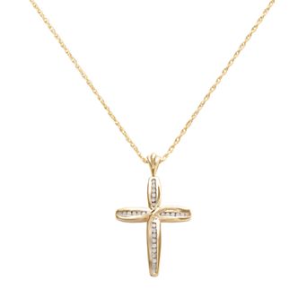 Classic Treasures 18k Gold-Over-Silver 1/4 ct T.W. Diamond Cross Pendant