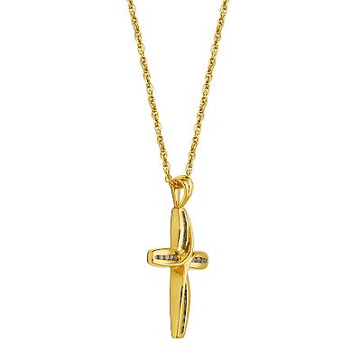 18k Gold Over Silver 1 4 ct. T.W. Diamond Cross Pendant