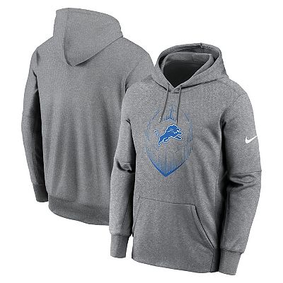 Men s Nike Heather Gray Detroit Lions Icon Performance Pullover Hoodie