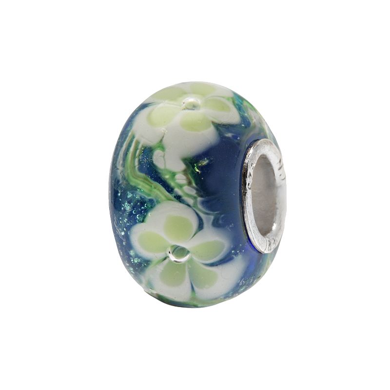 Individuality Beads Sterling Silver Floral Glass Bead, Womens, Blue