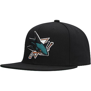 Men's Mitchell & Ness Black San Jose Sharks Core Top Spot Snapback Hat