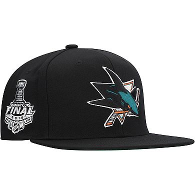 Men's Mitchell & Ness Black San Jose Sharks Core Top Spot Snapback Hat