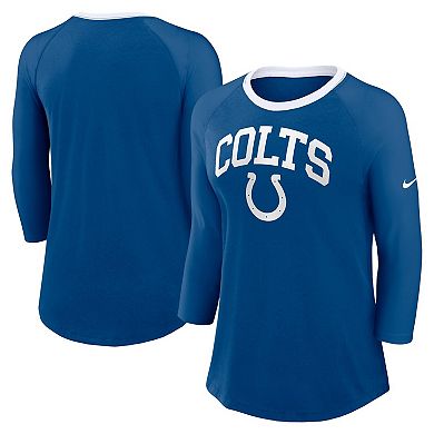 Women's Nike Royal Indianapolis Colts Raglan 3/4 Sleeve T-Shirt