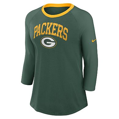 Women's Nike Green Green Bay Packers Raglan 3/4 Sleeve T-Shirt