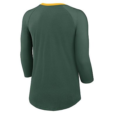Women's Nike Green Green Bay Packers Raglan 3/4 Sleeve T-Shirt