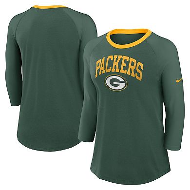 Women's Nike Green Green Bay Packers Raglan 3/4 Sleeve T-Shirt